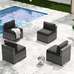 New 4-Piece Patio Furniture Set, Wicker Outdoor Furniture with Thick Cushions