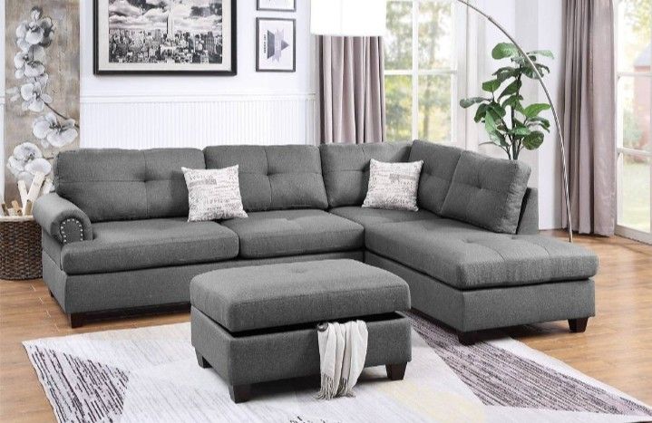 3-pc Sectional  Sofa  With Ottoman 