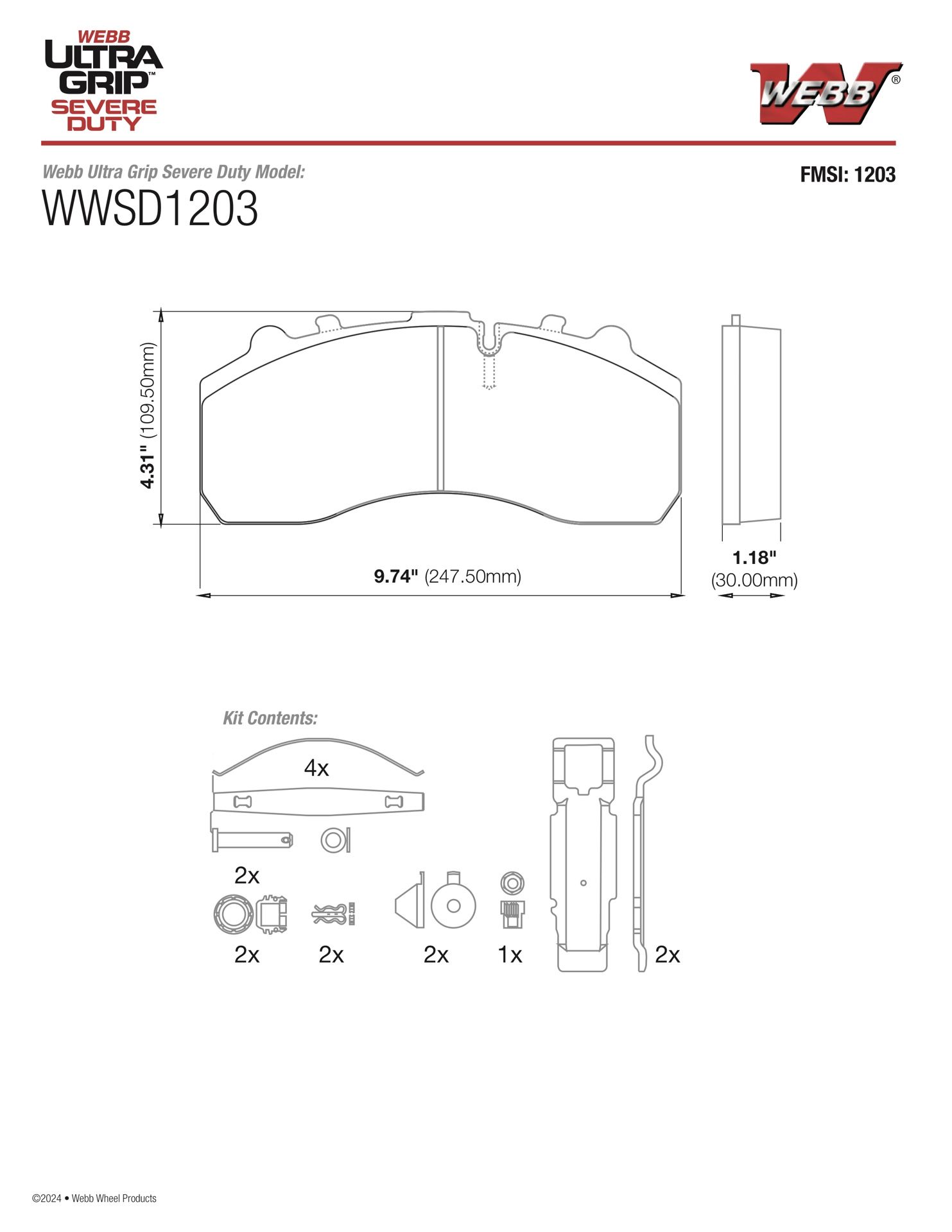 WWSD1203 (Webb UltraGrip Severe-Duty Air Disc Brake Pads).