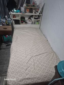 Twin  Size Bed w/ Shelved  Headboard and Mattress