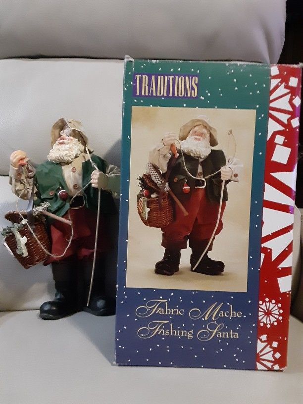 Fabric Mache Fishing Santa