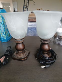 Pair of Torchiere Table Lamps with Glass Shades