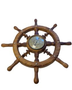 Vintage Thermometer Precision ,faux wood ship wheel, works!