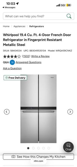 Whirpool French door counter depth fridge