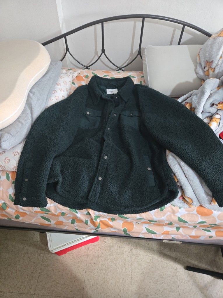 Good Fellow Sherpa Jacket Women's X-Large Black Snap Button Pockets Long Sleeve