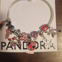 Pandora Barbie Silver and Pink Bangle Charm Bracelet