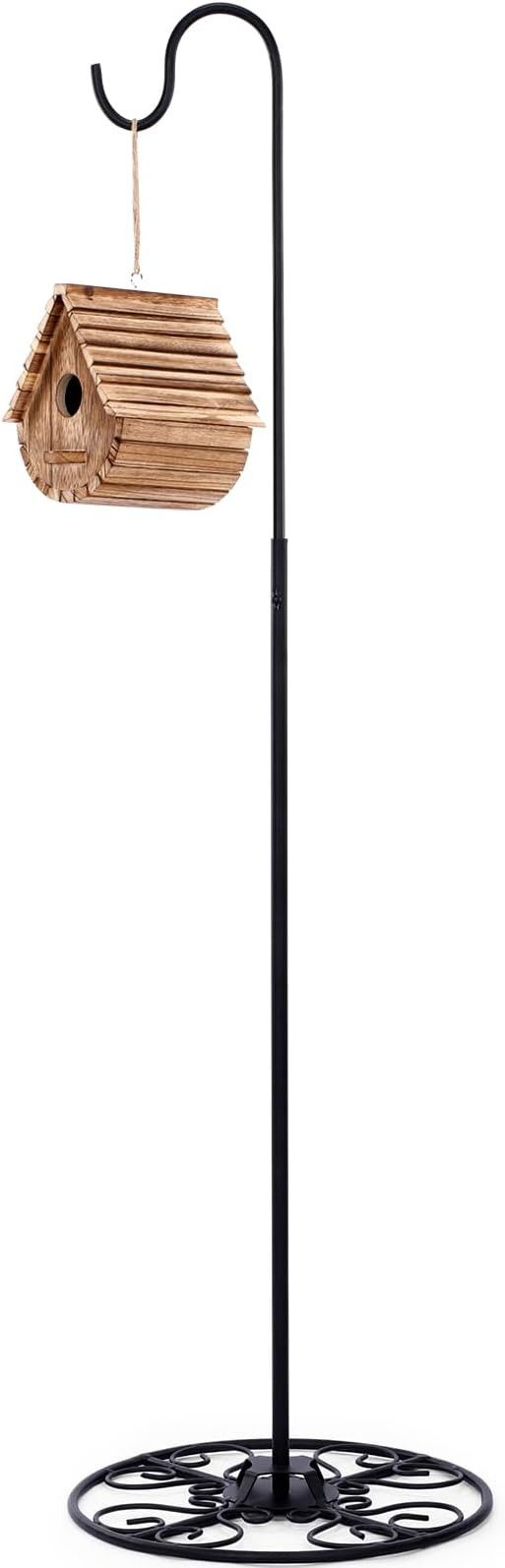 Blulu 34-55 Inch Adjustable Black Iron Shepherds Hook Outdoor and Indoor Shepherd Hook Stand Wind Chime Stand with Base for Wedding Event and Home (Cl