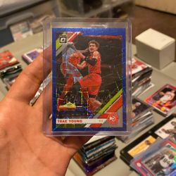 Trae Young 2019-20 Panini Donruss Optic No. 2 Blue Velocity Prizm