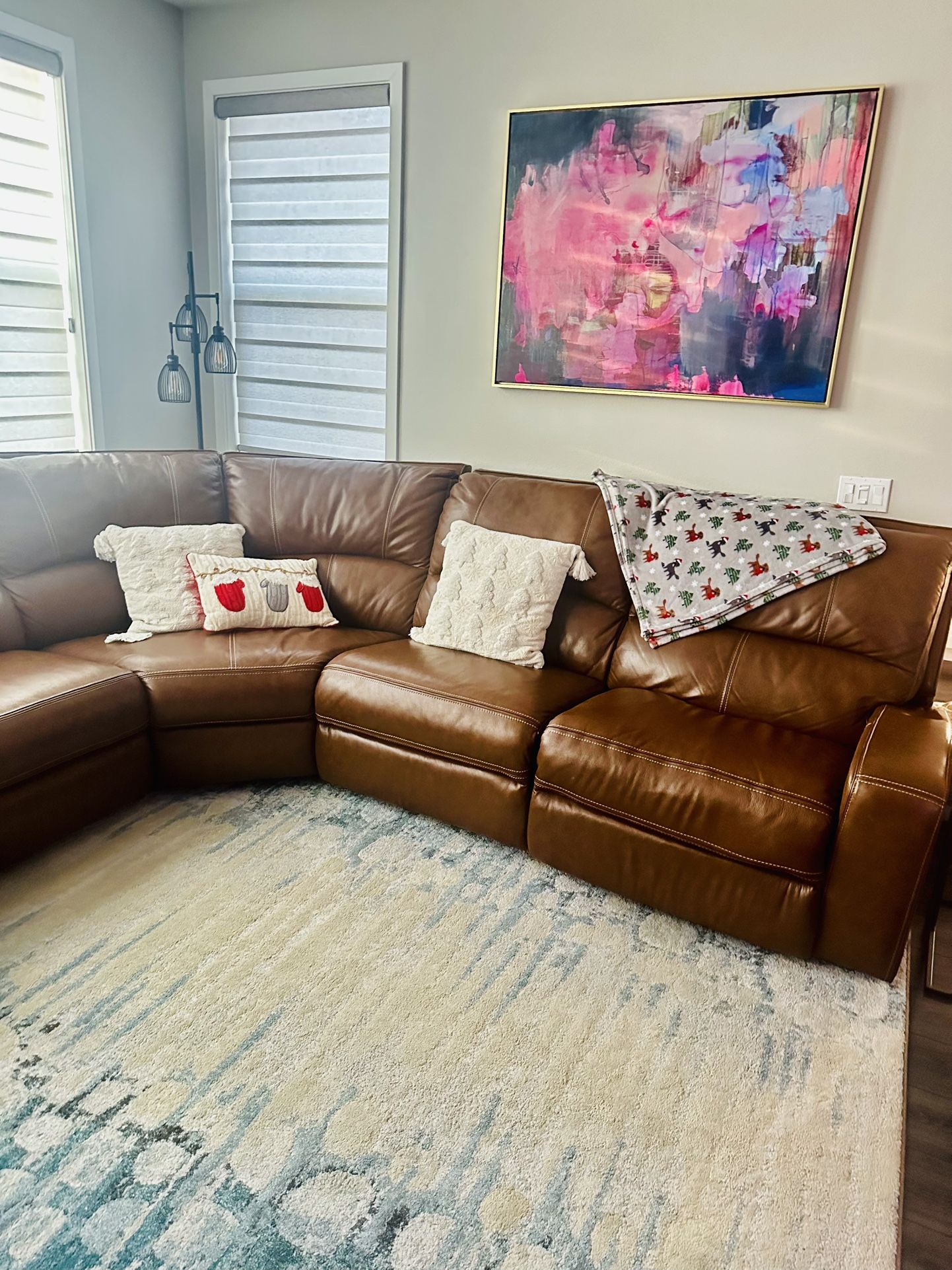 Beautiful Cognac Faux Leather Recliner Couch