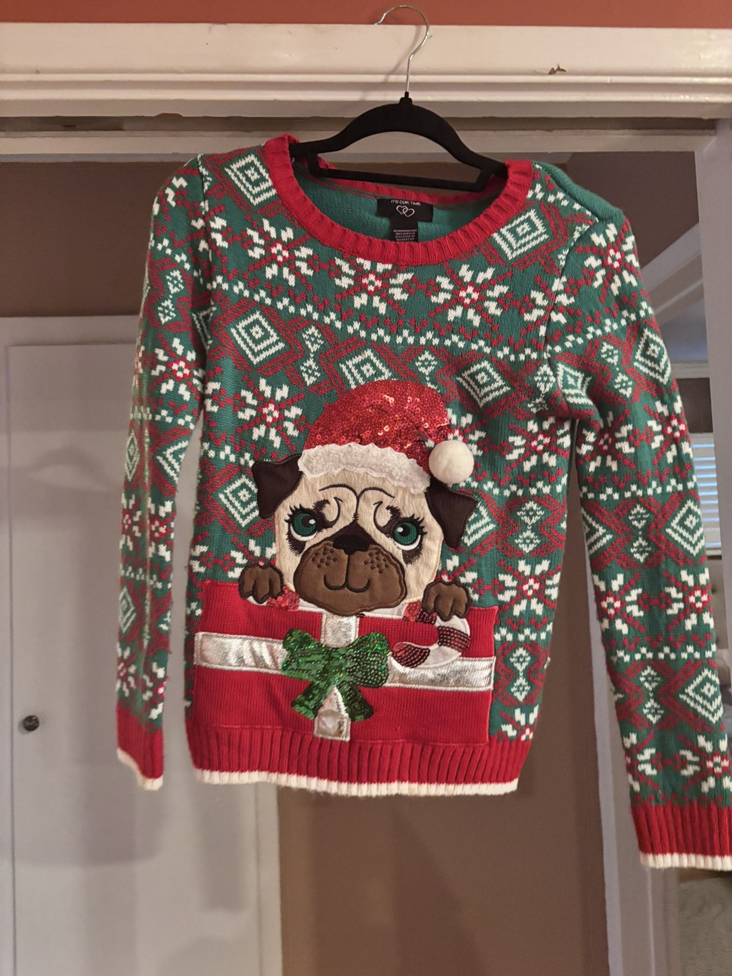 Girls Xmas Dog Sweater Large 
