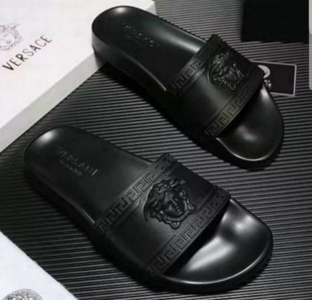 NWT Versace Men's Palazzo Medusa Logo Black Slide Sandals sz 9.5 gucci shoes sneakers nike