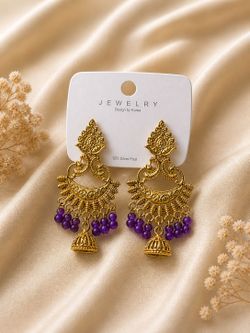 Gold & Purple Statement Drop Earrings