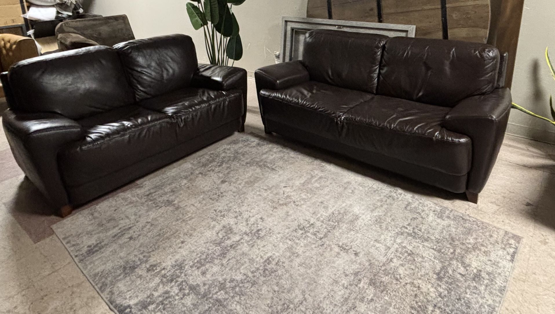 Real Leather Brown Couch And Love Seat Set . Delivery Included 