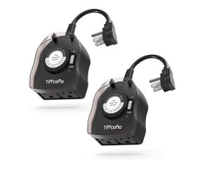 Outdoor Timer Outlet for Lights, 24 Hour Mechanical, Outdoor Light Timer Waterproof, 2 Grounded Outlets for Home and Garden, 15A 1/2HP, Heavy Duty, CS