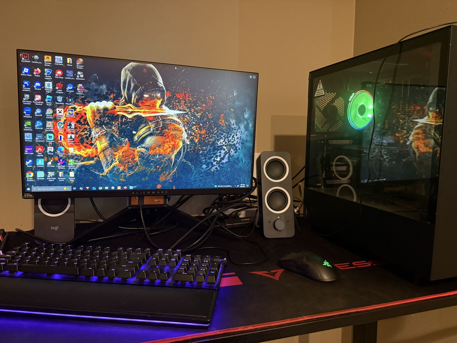 FULL gaming pc setup, includes pc, monitor, keyboard and mouse, and speakers