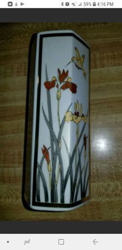 Vintage 1987 Golden Hummingbird Vase Marked Japan