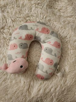 Baby Girls Pink And Gray Whale Print Head Support 