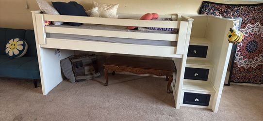 Kids loft twin bed with stairs/storage