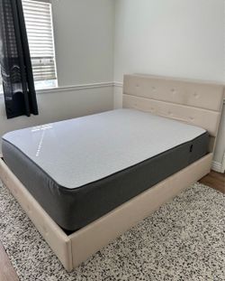 Queen Upholstered Storage Bed Frame + Casper Original Queen Mattress