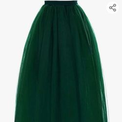 Dark Green Full Length Tulle Skirt