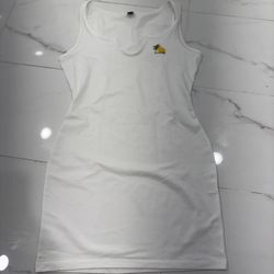 White Sleeveless Dress with Embroidered Logo Pineapple 