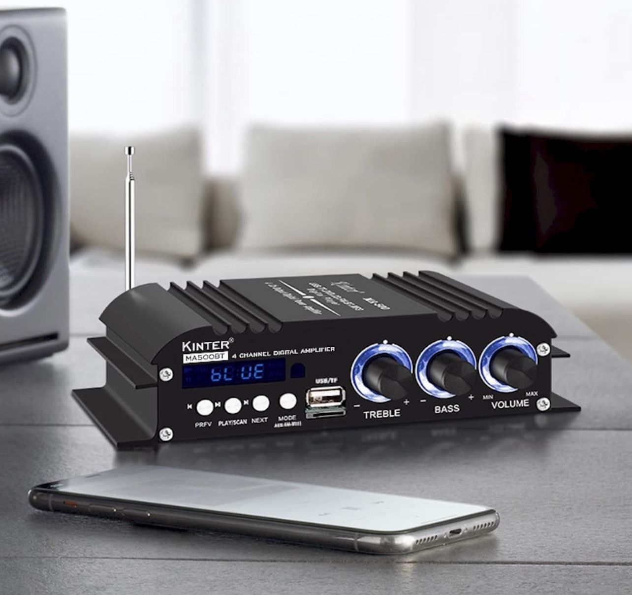 Kinter MA500BT 120 Watt 4 Channel Stereo Class D Bluetooth FM USB SD Digital Hi-Fi Audio Mini Amplifier Home Auto DIY Stereo Amplifier