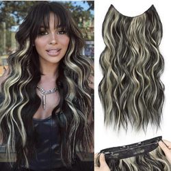 Human hair blend invisible wire hair extensions with 4 secure clips