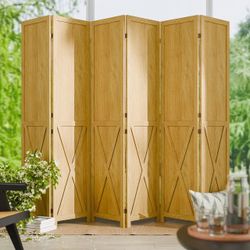 6 Panel Folding Room Divider, Solid Wood Privacy Screen, Freestanding Partition Wall, Temporary Wall for Home/Office/Bedroom/Restaurant, Natural