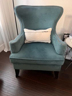 2 Teal Velvet Wingback Accent Chairs