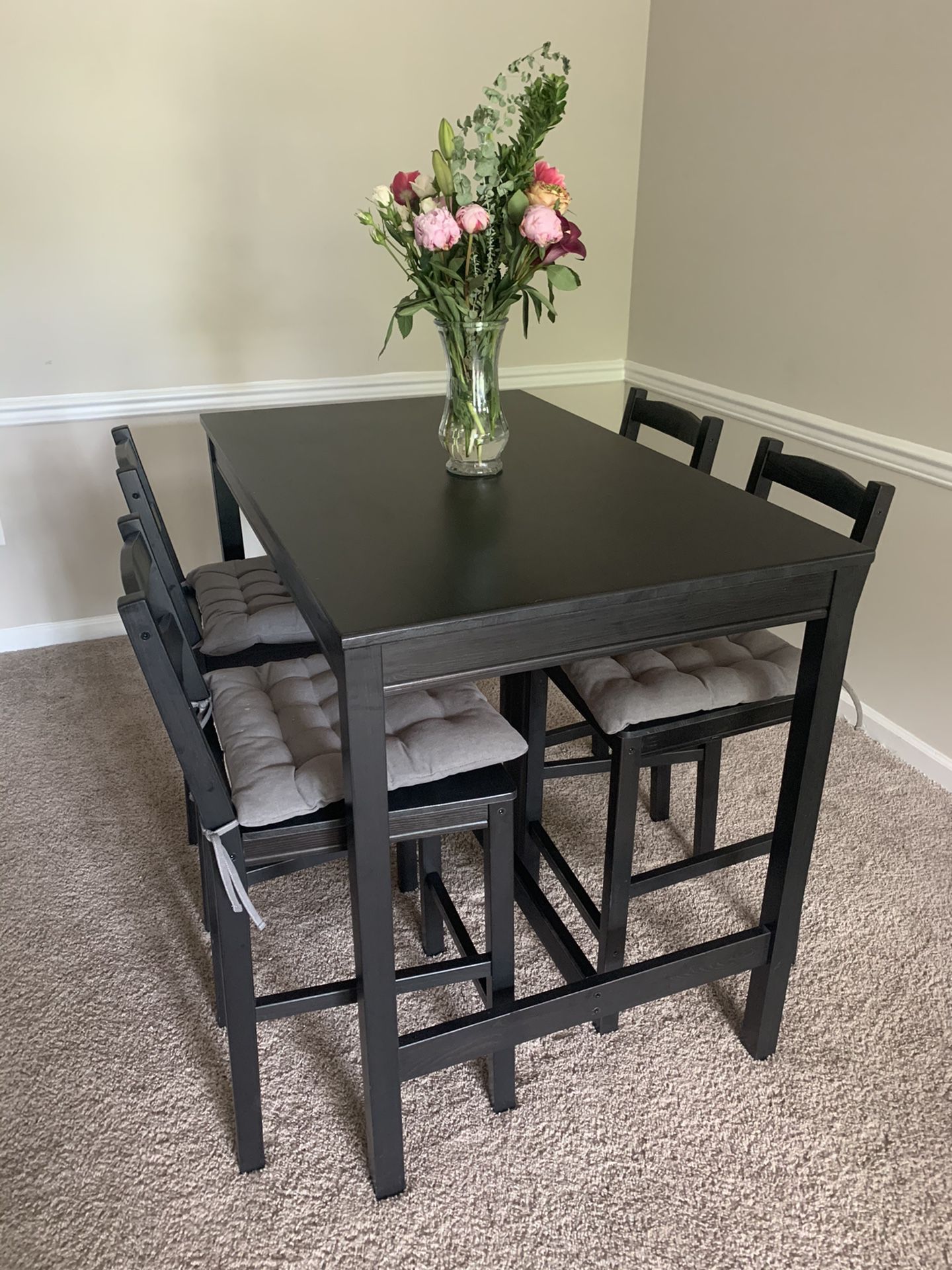 IKEA Tall Table with Chairs and Cushions