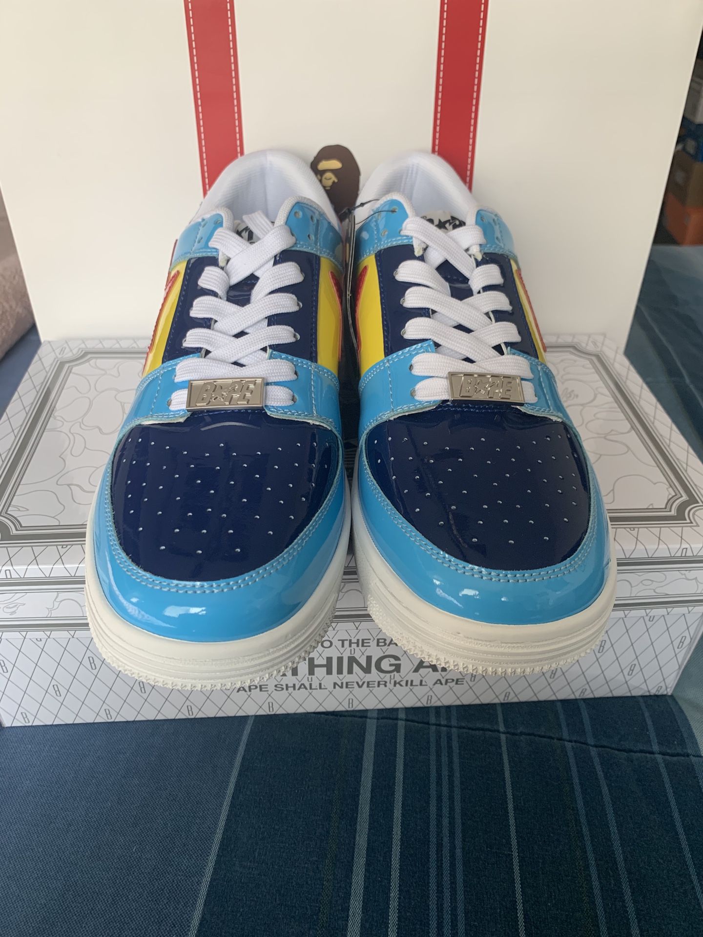 Bape Bapesta Color Block Low Yellow Navy Blue Baby Blue Red