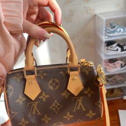 Classic monogram detachable and adjustable shoulder strap Canvas coating with cowhide trim Pillow bag shoulder crossbody handbag Mini Women's Brown