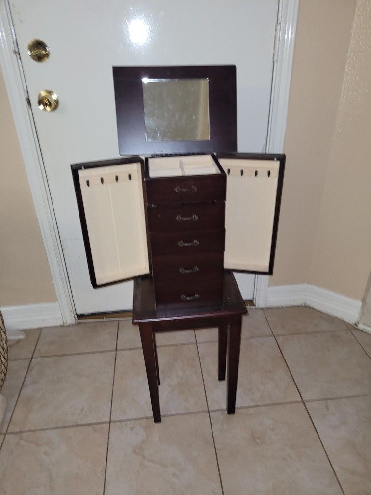 Standing Jewelry Cabinet Jewelry Armoire with Drawers & Mirrors