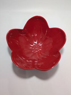 Red Flower Bowl. Pier One Import. Plastic