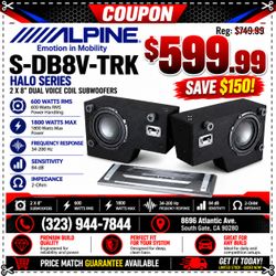 Alpine S-DB8V-TRK Dual 8" Halo S-Series Preloaded Truck Subwoofer Enclosure ProLink Adjustable Under Seat Slim Box 600W RMS 2-Ohm Bass Sub System