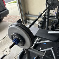 Weider XRS20 Weight Bench, Squat Rack Combo With Barbell And Weights
