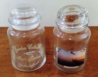 2 Beautiful Glass Canisters / Jars (3” top, 4” bottom, 5.5” tall) for Storing Lovely Things