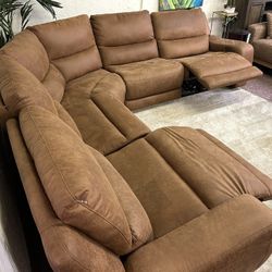 Furniture- 5 Pc High Performance Fabric Sectional With 2 Power Recliners- Tanico
