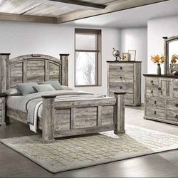 4- Pc Bedroom set Dresser,Mirror  Nightstand (1) Queen size bed frame  Not including Mattress and Box Sp