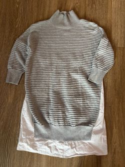 French Connection Gray Striped Turtleneck Sweater with Shirt Hem
