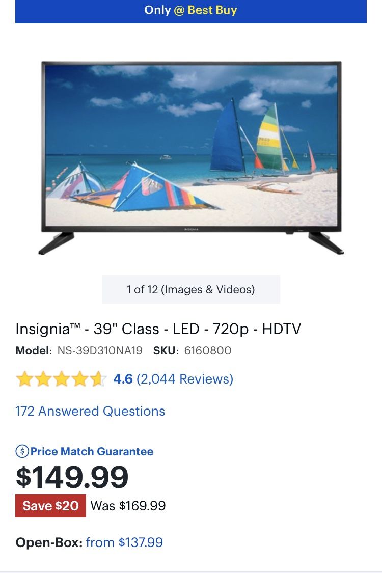 Insignia TV 39 inch. 60 HTZ. (In Box, haven’t opened)