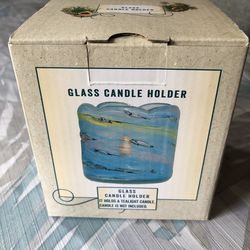 Cracker Barrel Glass Candle Holder - Blue, NEW