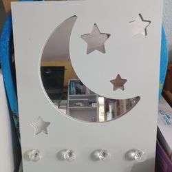 16x20" gray moon&stars mirror with hanging knobs - kid or baby decor