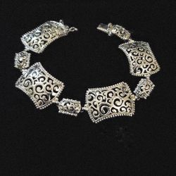 7.5" x 21mm Handcrafted Solid Sterling Silver Fancy Link Bracelet. Suarti Thailand, MINT!
