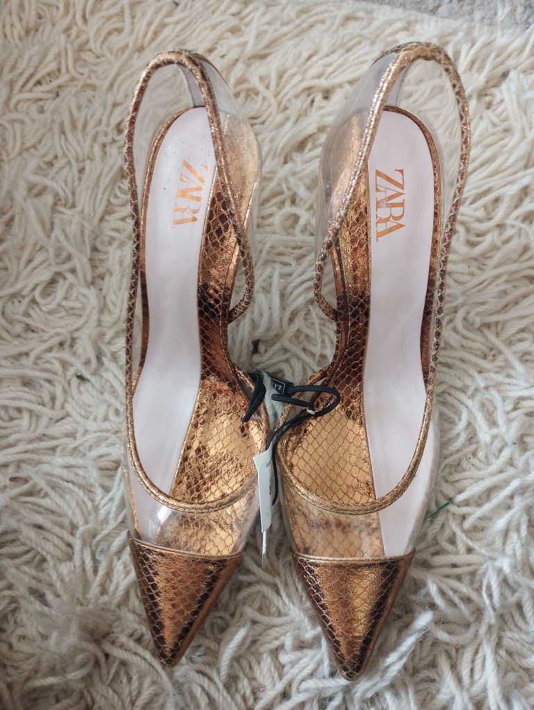 Zara Gold & Clear Heels - Price Tags Still On