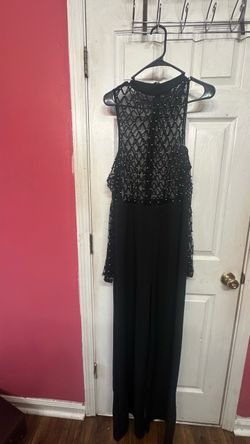 CIEN Black Embellished Mesh Jumpsuit – Size Large – Wide Leg Evening