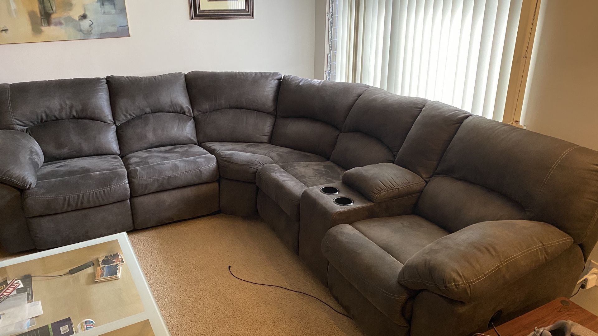 Pewter Reclining Sectional Couch **Like New**