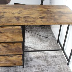 BROWN Computer Desk Home Office Desk 4 Tier Shelves
