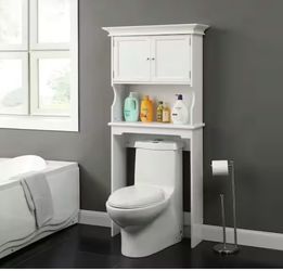 Hampton Harbor 24.25 in. W x 66.5 in. H x 10.5 in. D White Over-the-Toilet Storage=Pal-697