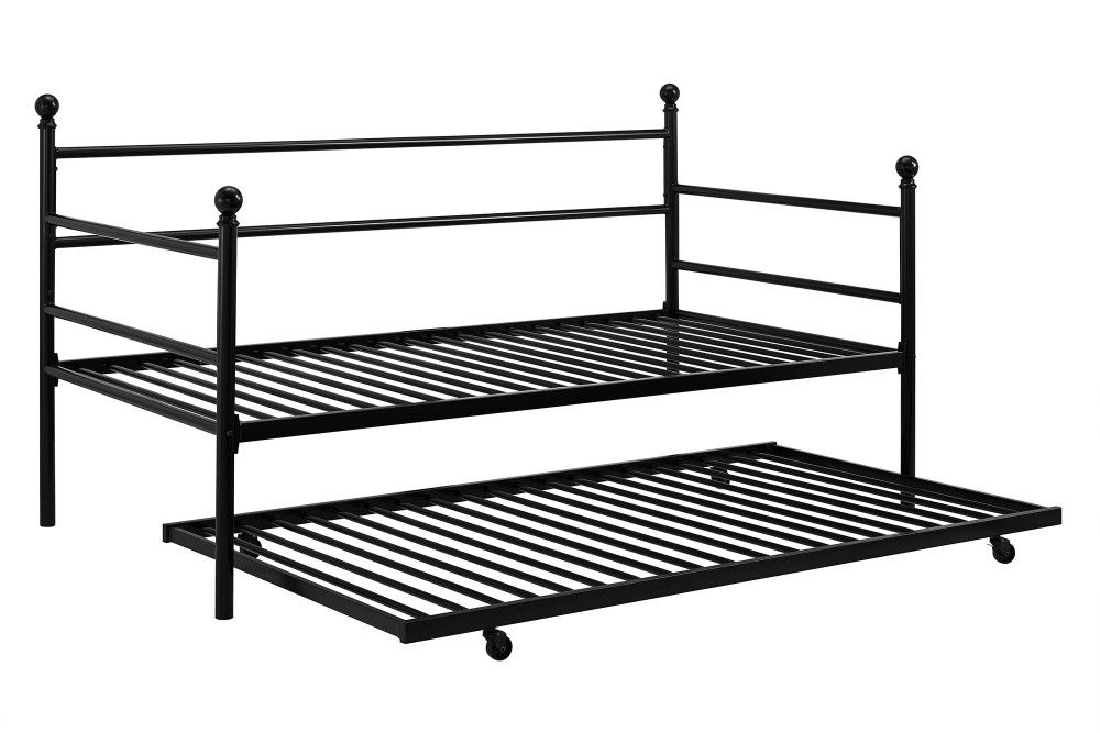 New Mainstays Modern Metal Daybed with Trundle, Twin Size Frame, Black.